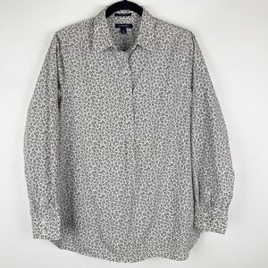 Lands End No Iron Supima‎ Cotton Half Button Long Sleeve Popover Top Women 12